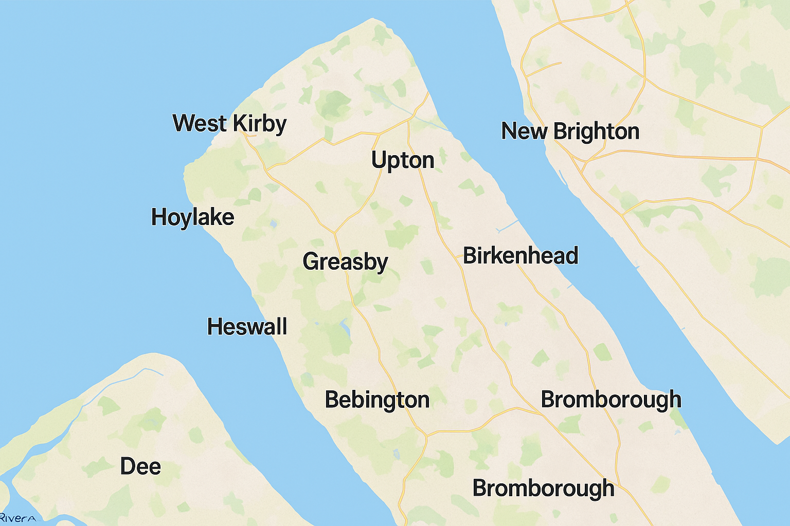 Map of Wirral showing areas covered by Lumbers Tree and Hedge Care